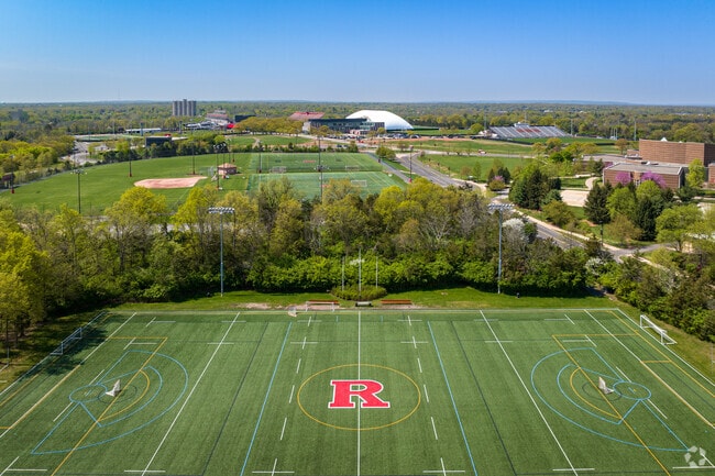 Aerial view of an athletic field at Rutgers University's Busch Campus in Piscataway, NJ.