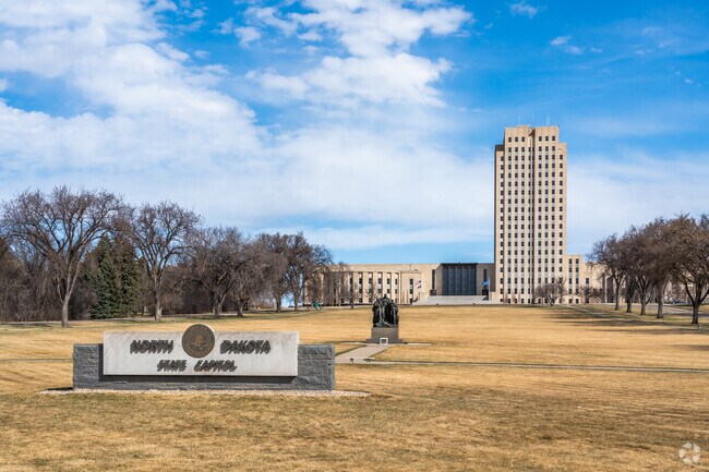 The North Dakota State Capitol is located adjacent to the Hillside North neighborhood.