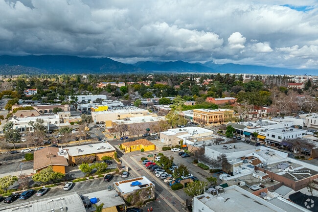 A view from above shows the Claremont Village and all that it has to offer to residents.