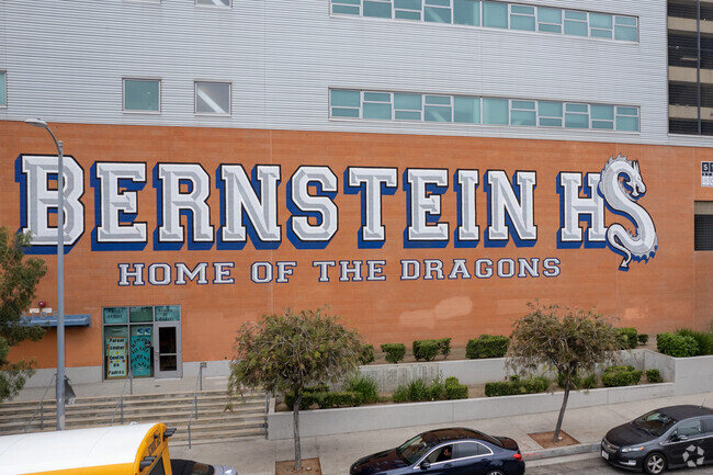 School sign for STEM Academy at Bernstein High in Los Angeles CA.