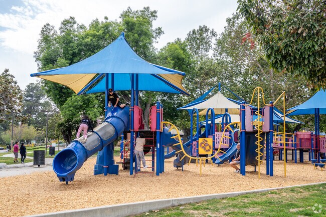 You can always find children enjoying the multistory tall playground structure at Victory Park just a few minute walk from Casa Grande.