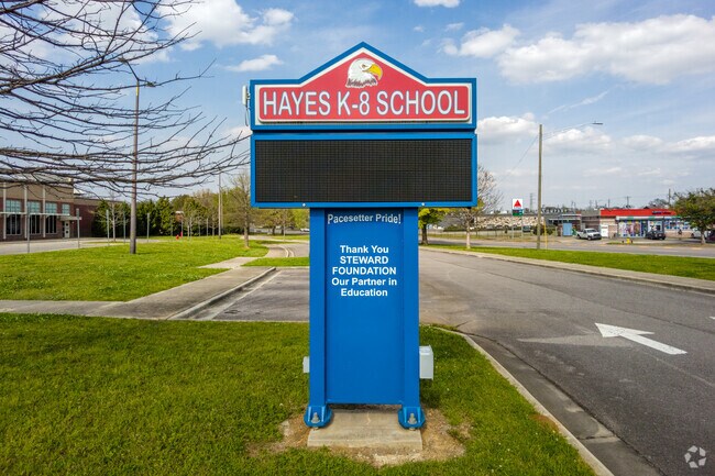 Signage for Hayes K-8 School, Located in East Birmingham.