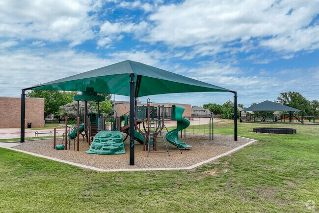 E.P Rayzor Elementary has covered playgrounds to provide shade for the students.