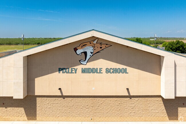 The Pixley Middle School mascot is featured on the wall outside the gymnasium.