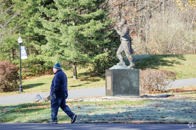 A statue honors the legacy of coal mining at McDade Park in West Mountain, PA.