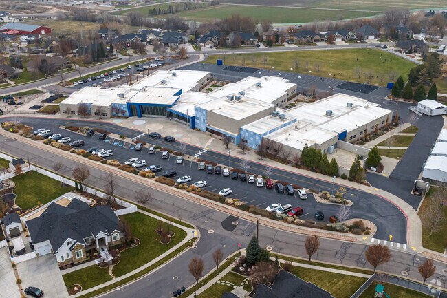 This aerial view of Endeavor Elementary School in West Kaysville shows off planets embedded in t