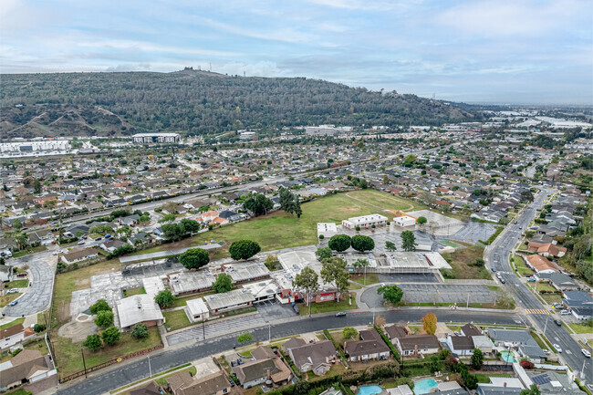 Aerial view of Wallen L. Andrews Elementary School in Whittier