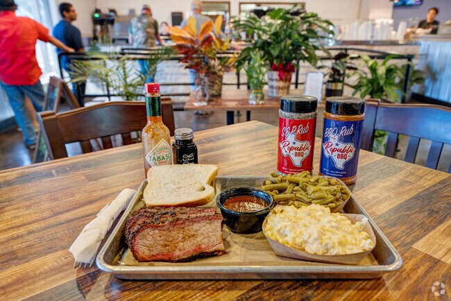 Republic BBQ proudly serves classic smoked meats, including brisket, ribs, and sausage.