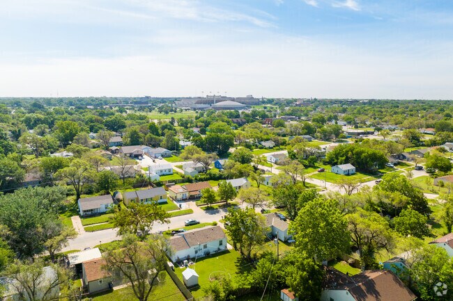 This aerial view shows WSU in the background from these Matlock Heights homes.