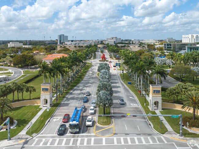 The main entrance to Florida International University is near International Gardens.