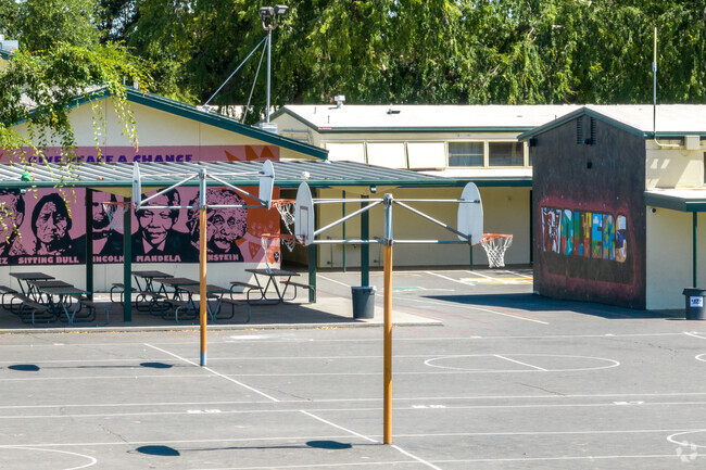 Students play basketball at Wolters Elementary School in Fresno.