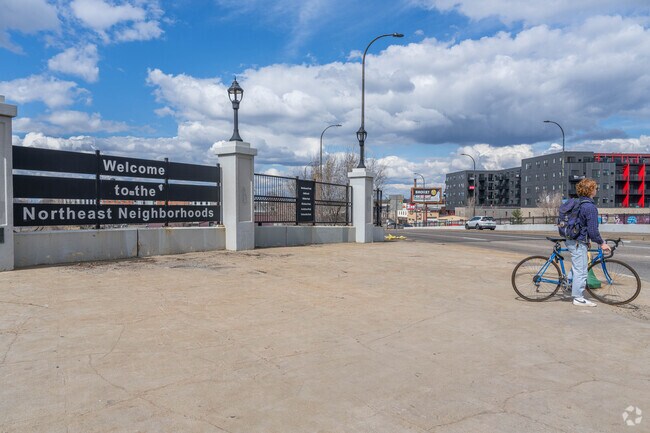 A sign on the corner of Central and Broadway welcomes people to the northeast neighborhoods.