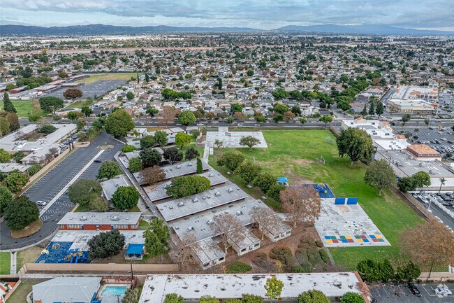 Aerial view of Studebaker Elementary in Norwalk