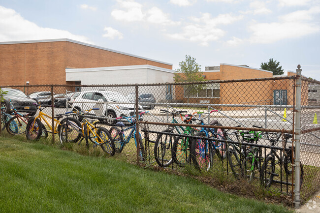 Many students at Baldwin Middle School in Baldwin, NY ride their bikes to school.
