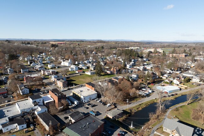 An aerial overview of Schuylerville in Saratoga, NY.