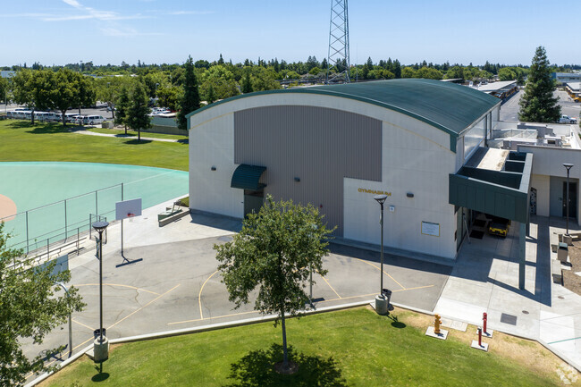 The basketball courts at Gateway High School in Clovis encourage teamwork in students.