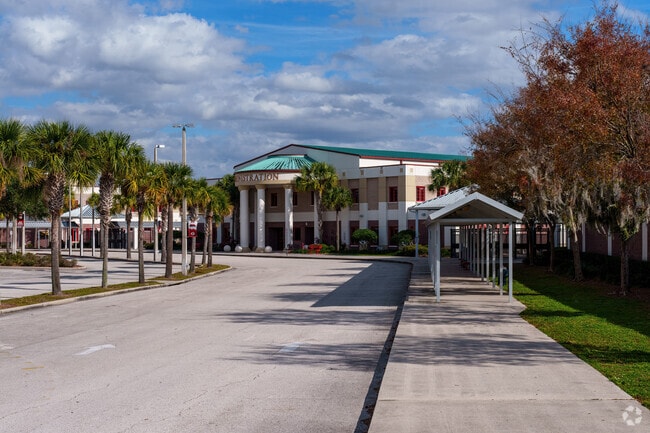 The administration building is the first one visible upon entering Colonial High School.