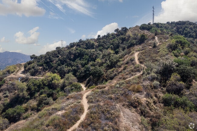 An aerial view reveals the breathtaking expanse of Oakmont's Verdugo Mountain Preserve.
