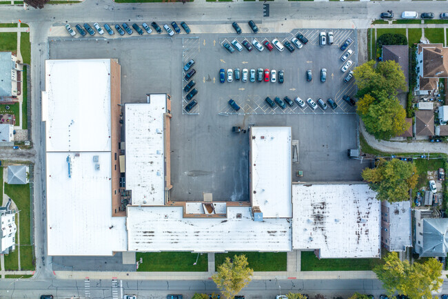 Over-the-head aerial view of the Irving Middle School campus.