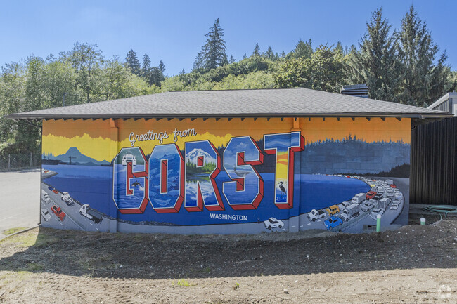 Gorst mural can be seen from highway 3 as you merge onto 16.