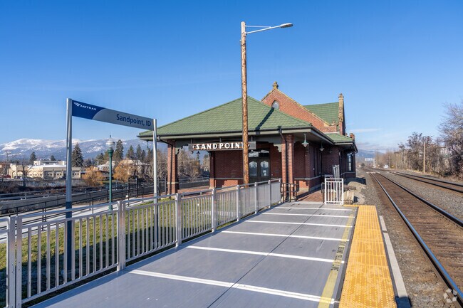 The local Amtrak runs through the night in downtown Sandpoint.