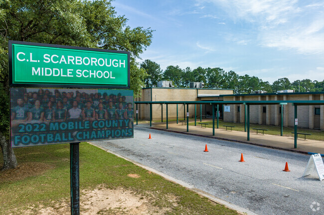 C.L. Scarborough Middle School has a carpool lane at the front entrance.
