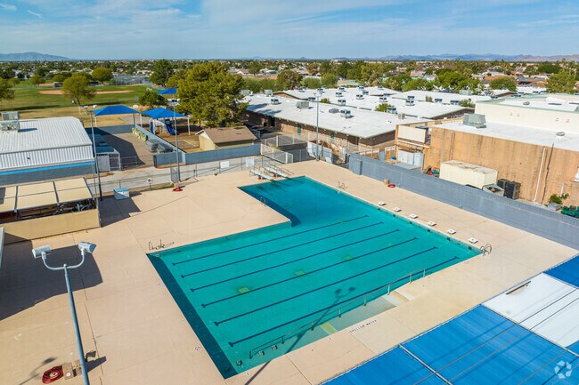 Welcome to Cactus High School in Glendale, by the pool.