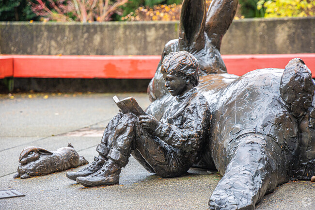 A charming sculpture sits outside the Groveland public library.