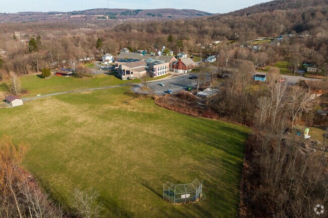 A closer view of the athletics field at The Onondaga Nation School in the Onondaga Nation.
