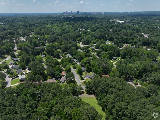 Overview of the King Charles neighborhood with Downtown Raleigh in the background.