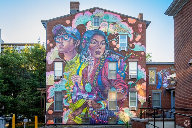Colorful murals brighten Downtown New Haven’s alleys and facades.