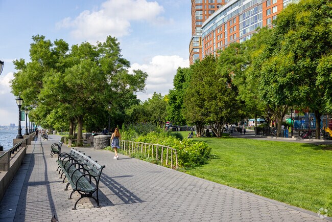 Nelson A. Rockefeller Park is located on the Hudson River.