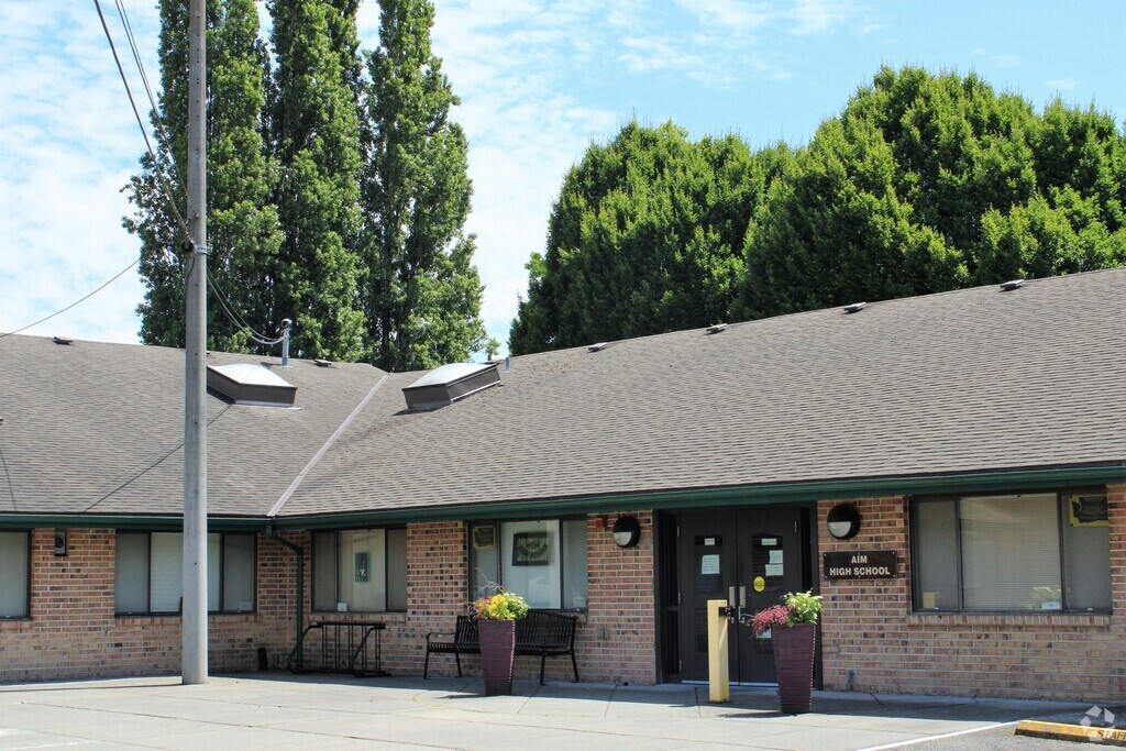 Front entrance of the Aim High School in the Outlying Snohomish County neighborhood.