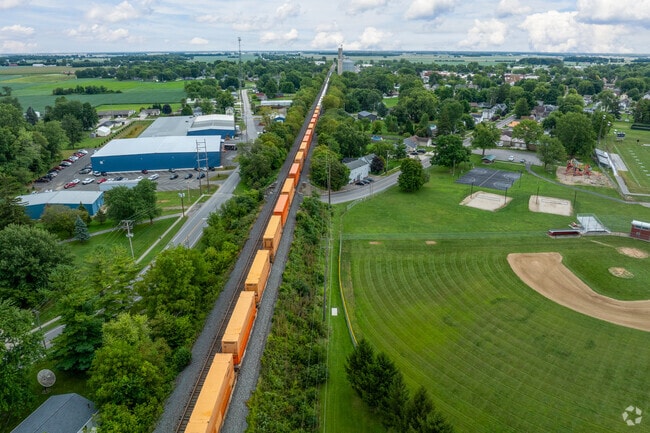 Train passes through Hicksville offering scenic views of this rural Ohio village.