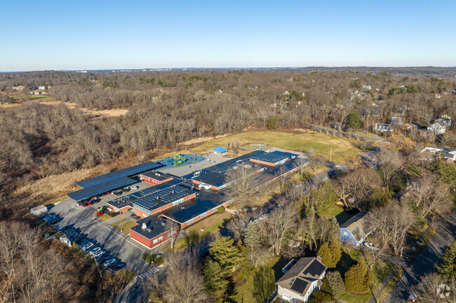 An aerial overview of the Bowman Elementary School in Lexington, MA.