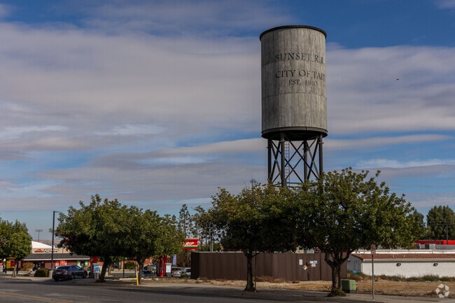 Iconic Taft Water Tower stands tall against the sky.