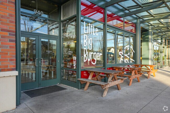 Little Big Burger offers casual dining both inside and outside at picnic tables.