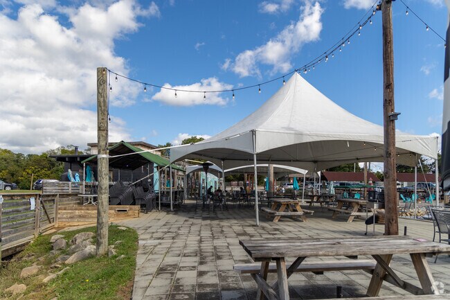 There is plenty of outdoor dining space under shady canopies at Lily Pad Cafe in Varina.