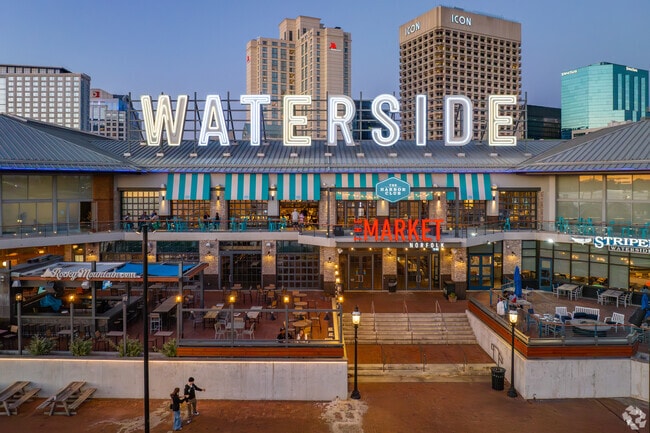 Waterside District has a variety of restaurants that offer scenic outdoor views of the water.