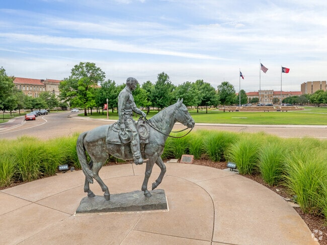 Will Rogers sits upon his horse on the campus of Texas Tech University.