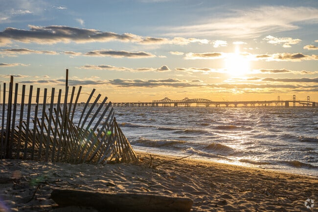 Terrapin Nature Park in Chester, MD offers scenic views of the Chesapeake Bay Bridge standing over the Chesapeake Bay.