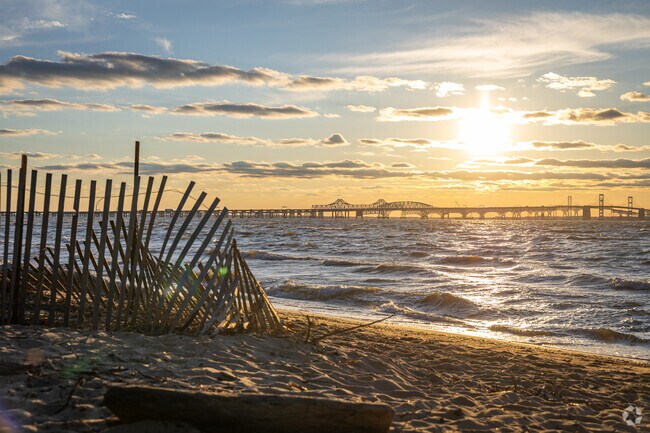 Terrapin Nature Park near Kent Narrows, MD offers scenic views of the Chesapeake Bay Bridge standing over the Chesapeake Bay.