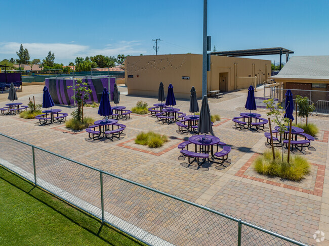 Northwest Christian School's outdoor seating offers a pleasant escape from the classroom.