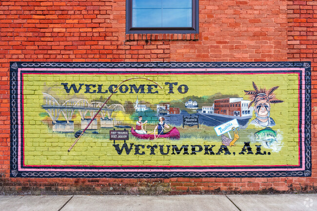 Downtown Wetumpka's mural highlights local area attractions.