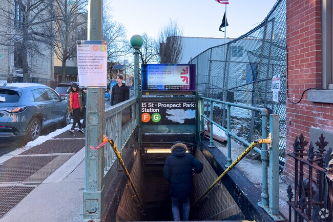 The F and G trains stops at 15th Street-Prospect Park and Fort Hamilton Parkway.