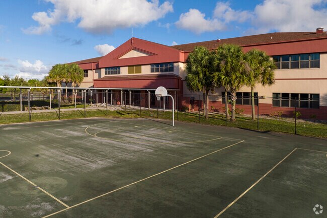 Students can play basketball on the basketball court at Roosevelt Middle School.