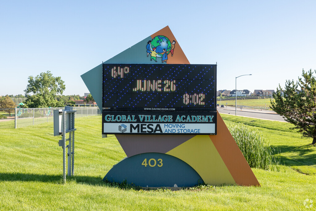 Global Village Academy entrance sign.