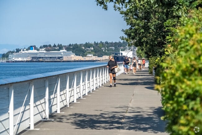 Waterfront paths in Downtown Seattle offer a peaceful setting for fitness and fresh air.