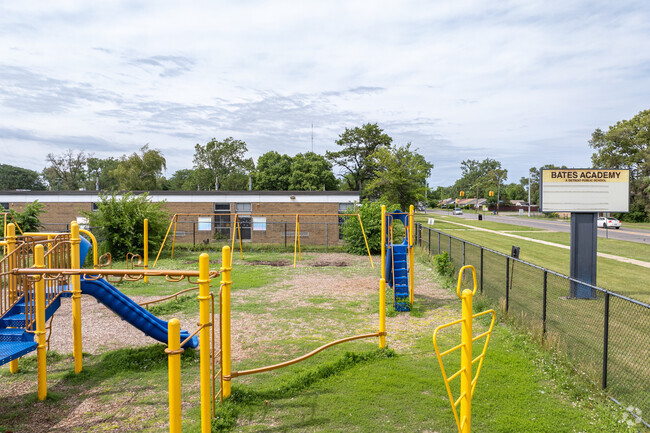 Bates Academy signage and playground.