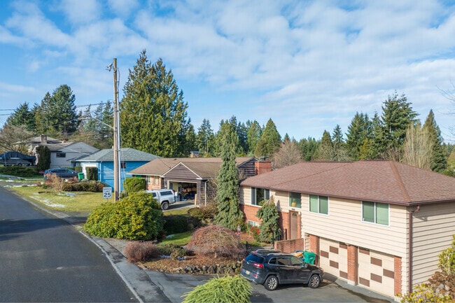 Split-level homes on hilly streets in Parkwood offer pleasant views and privacy.